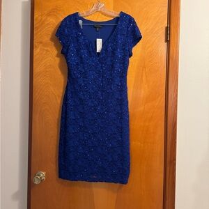 Dressbarn Blue Flutter Sleeve Sheath Dress